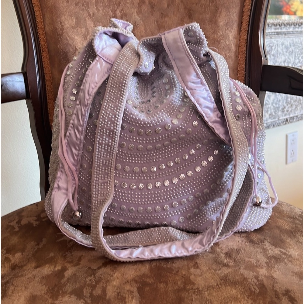 Boho Lavender And Bead Bucket Drawstring Shoulder… - image 3